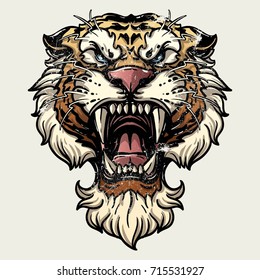 Tiger anger. Vector illustration of a tiger head