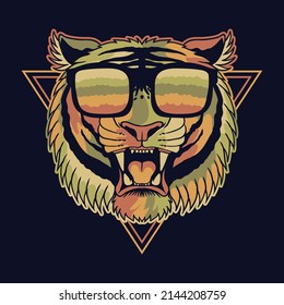 Tiger angry colorful wearing a eyeglasses vector illustration for your company or brand