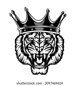 Tiger angry face tattoo. Vector illustration of big cat head. Tiger print.