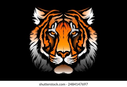 Tiger angry face tattoo. Vector illustration of big cat head. Tiger print.