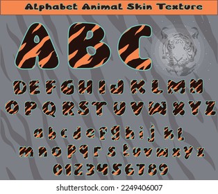 Tiger Animal Alphabet Font. Wild animal alphabet character. leopard pattern design.