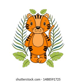 Tiger animal cute child. Isolated in white background.Vector illustration.