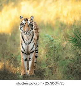 Tiger animal flat vector illustration on blur background
