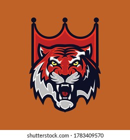 tiger animal head mascot with king crown.