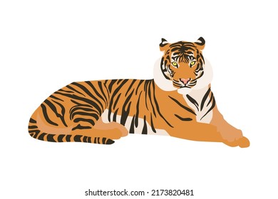 Tiger animal laying in full grouth, flat style vector illustration