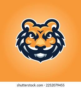 Tiger animal logo mascot isolated on orange background