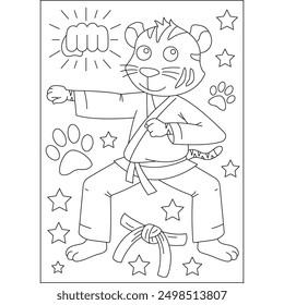 tiger animal martial arts coloring book page for kids or grown adults creative coloring mindful relaxation activity