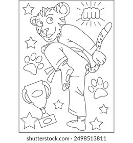 tiger animal martial arts coloring book page for kids or grown adults creative coloring mindful relaxation activity