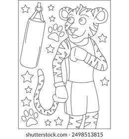 tiger animal martial arts coloring book page for kids or grown adults creative coloring mindful relaxation activity