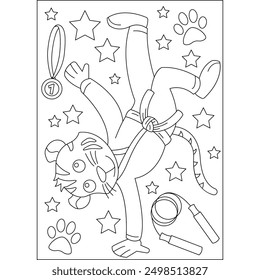 tiger animal martial arts coloring book page for kids or grown adults creative coloring mindful relaxation activity