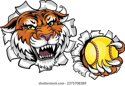 A tiger animal softball sports team cartoon mascot