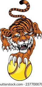 A tiger animal softball sports team cartoon mascot
