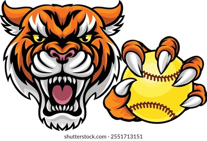 Una mascota de dibujos animados del equipo de deportes de softbol de animales de tigre