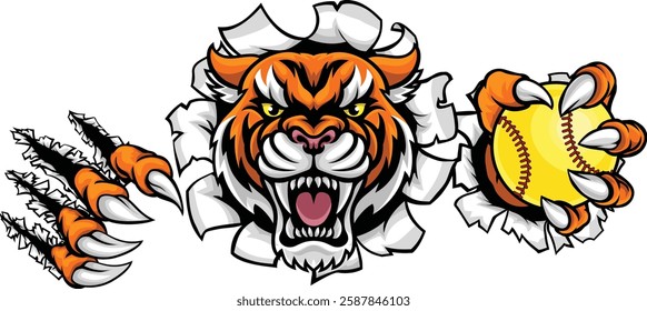 A tiger animal softball sports team cartoon mascot