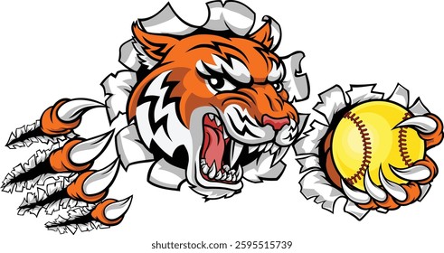 A tiger animal softball sports team cartoon mascot