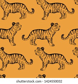 tiger animal vector seamless pattern. Concept for clothing design , web design, cards, wallpaper