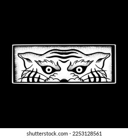 Tiger art Illustration hand drawn black and white vector for tattoo, sticker, logo etc