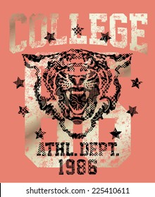 Tiger Athletic Department, Vintage Artwork College Style For Women Shirt  With Lace Texture