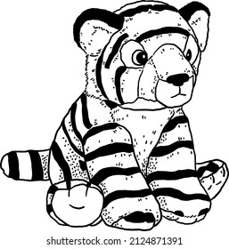 Tiger Baby Animal Soft Toy Doll Hand Drawn Line Art Illustration