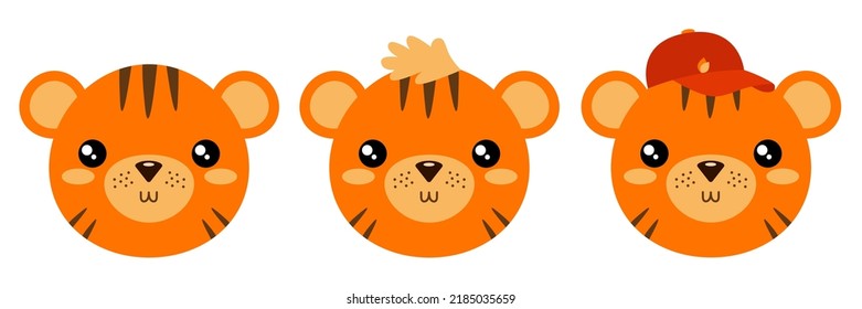 Tiger Baby. Vector Illustration Of A Cute Tiger Cub Face On A White Background. The Concept Of A Children's Print.