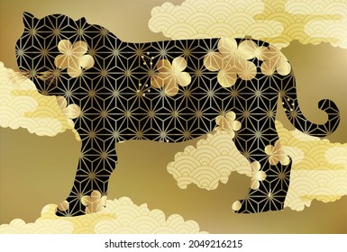 Ilustración de fondo de tigre usando un patrón japonés 