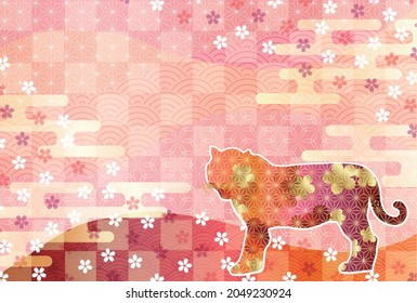 Tiger background illustration using Japanese pattern 