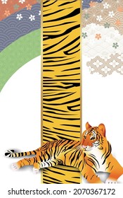 Tiger background illustration using Japanese pattern 
