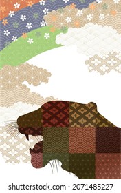 Ilustración de fondo de tigre usando un patrón japonés 