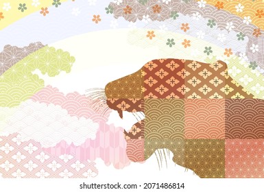 Ilustración de fondo de tigre usando un patrón japonés 
