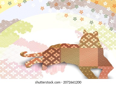 Tiger background illustration using Japanese pattern 