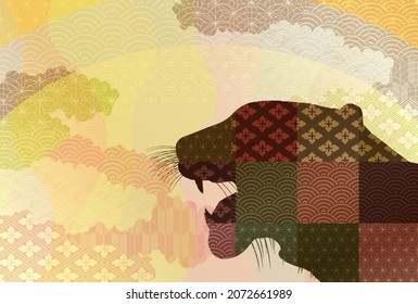 Ilustración de fondo de tigre usando un patrón japonés 