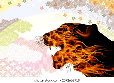 Tiger background illustration using Japanese pattern 