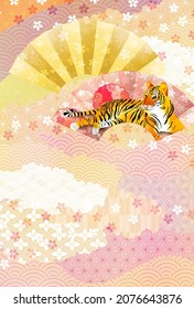 Tiger background illustration using Japanese pattern 
