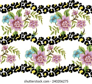 tiger background with pink flowers.