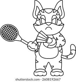 Tiger Badminton Badminton racket Animal Vector Graphic Art Illustration