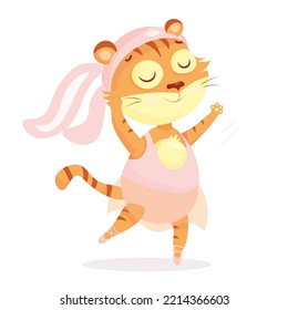 Tiger ballerina dressed as a bunny dances ballet