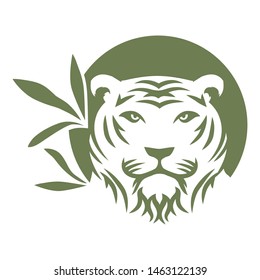 tiger and bamboo leaves, vector logo icon