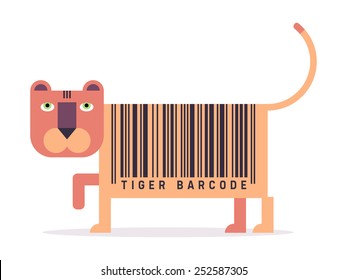 Tiger with barcode, simple vector illustration, flat style