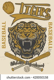 Tiger and Baseball bat and Ball