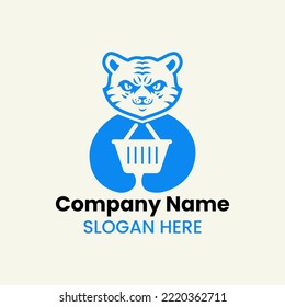 Tiger Basket Logo Negative Space Concept Vector Template. Panther Holding Basket Symbol
