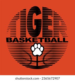 tiger basketball team design with half ball and paw print for school, college or league sports