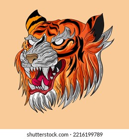 Tiger Beast Head with Stay Wild design with Japanese or Chinese oriental style in orange red tone for apparel, sticker, printable