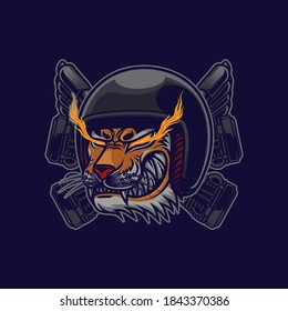 tiger biker wearing moto helmet mascot illustration design vector file eps10. editable design ready for t-shirt design