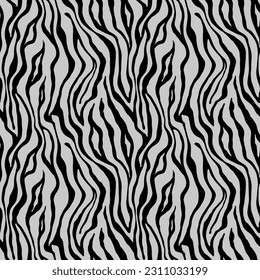 Tiger black gray seamless pattern. Vector animal skin print. Fashion stylish silver organic texture. 