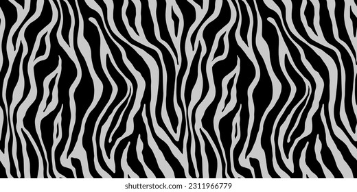 Tiger black gray seamless pattern. Vector animal skin print. Fashion stylish silver organic texture. 