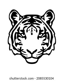 Tiger Black Head Face Portrait Outline Silhouette Stencil Vector Drawing.Symbol Of 2022 Cut Out.Chinese New Year.Plotter Laser Cutting.Vinyl Wall Sticker Decal.T Shirt Print. Cricut. Embroidery Design