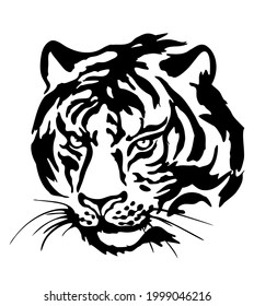 Tiger. Black silhouette of a tiger head isolated on a white background. The symbol of the Chinese New Year. Vector image.