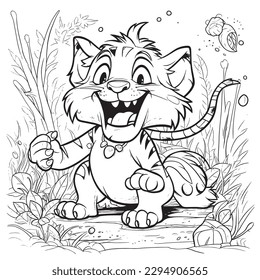 Tiger , Black and white coloring pages for kids, simple lines, cartoon style, happy, cute, funny, animal in the world