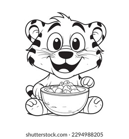 Tiger , Black and white coloring pages for kids, simple lines, cartoon style, happy, cute, funny, animal in the world