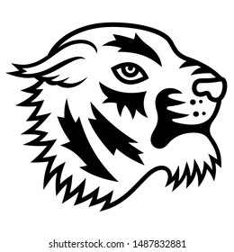 Tiger black white sketch. Vector. T-shirt print design. Tee graphics